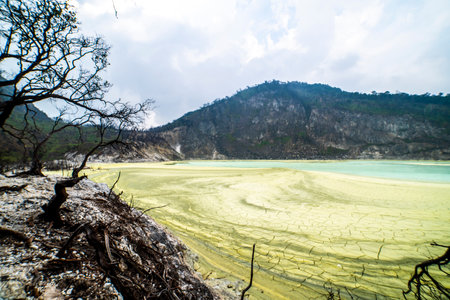 Kawah Putih Crater lake in Ciwidey West Java, Bandung Indonesia