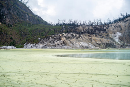 Kawah Putih Crater lake in Ciwidey West Java, Bandung Indonesiaの写真素材