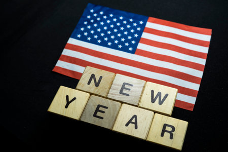 New year to American people with USA flag on bannerの写真素材