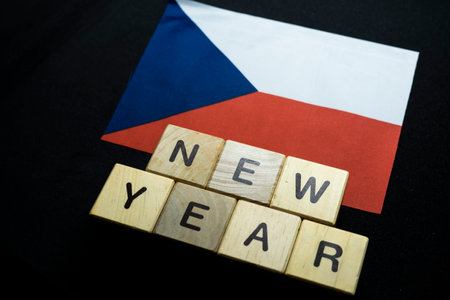 New year to Czechia people with Czechia flagの写真素材