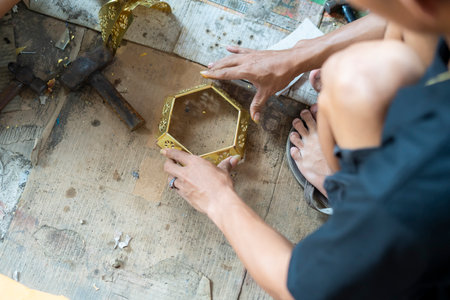 Craftsmen of traditional muslim lantern lamps in Cianjur are called "Lampu Gentur". Lampu Gentur are one of the handicraft products that are characteristic of Cianjur, Indonesia.の写真素材