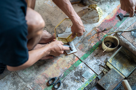 Craftsmen of traditional muslim lantern lamps in Cianjur are called "Lampu Gentur". Lampu Gentur are one of the handicraft products that are characteristic of Cianjur, Indonesia.の写真素材