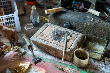 Craftsmen of traditional muslim lantern lamps in Cianjur are called "Lampu Gentur". Lampu Gentur are one of the handicraft products that are characteristic of Cianjur, Indonesia.の写真素材