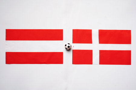 Austria vs Denmark, Football match with national flagsの写真素材