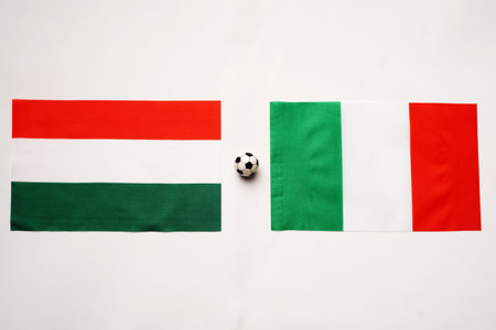 Hungary vs Italy, Football match with national flagsの写真素材