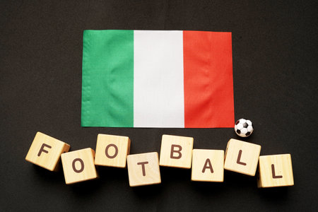 Italy flag with football title and white background. football conceptの写真素材