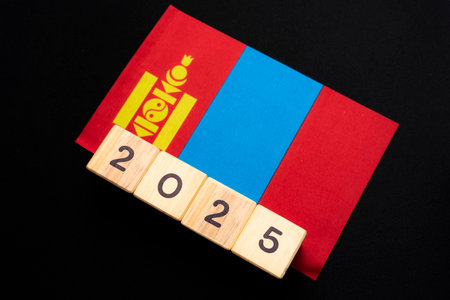 2025, Mongolia, Mongolia flag with date block, Concept, Important events for Mongolia the new year,...