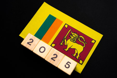 Sri Lanka flag with date block, Concept, Important events for Sri Lanka the new year, election, economy, social activities, central bankの写真素材