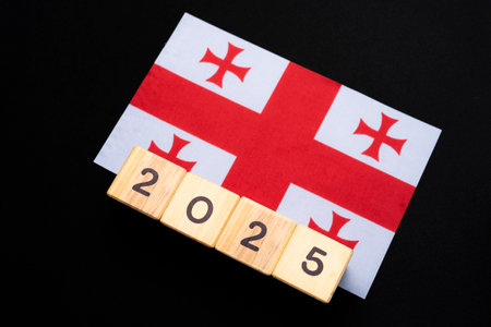 Georgia flag with date block, Important events for Georgia the new year, election, economy, social activities, central bankの写真素材