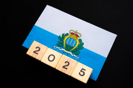 2025, San Marino with date block, Concept, Important events for San Marino the new year, election, economy, social activities, central bankの写真素材