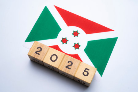 2025, Burundi Flag with date block, Concept, Important events for Burundi the new year, election, economy, social activities, central bank, Burundi foreign policyの写真素材