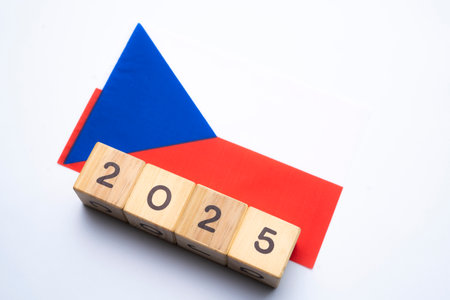2025, Czechia flag with date block, Concept, Important events for Czechia the new year, election, economy, social activities, central bank, Czechia foreign policyの写真素材