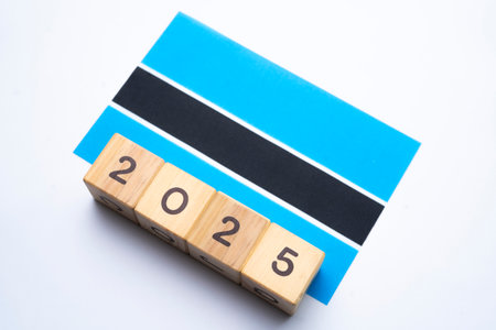 2025, Botswana, Botswana flag with date block, Concept, Important events for Botswana in the new year, election, economy, social activities, central bank, Botswana foreign policyの写真素材