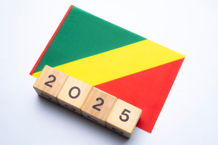 2025, Republic of the Congo, Republic of the Congo flag with date block, Concept, Important events for Republic of the Congo in the new year, election, economy, social activities, central bank, Republic of the Congo foreign policyの写真素材