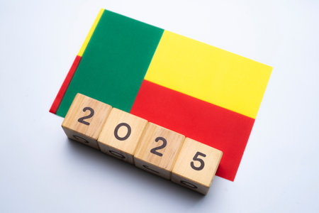 2025, Benin Flag with date block, Concept, Important events for Benin the new year, election,...