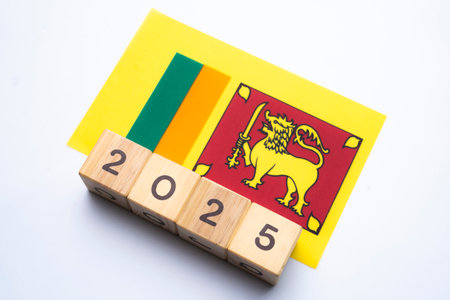 2025, Sri Lanka flag with date block, Concept, Important events for Sri Lanka the new year,...