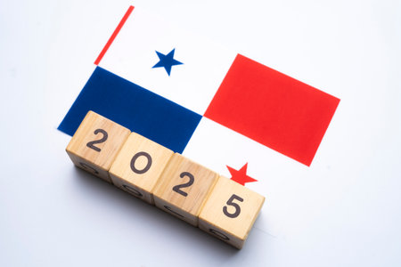 2025, Panama, Panama flag with date block, Concept, Important events for Panama in the new year, election, economy, social activities, central bank, Panama foreign policyの写真素材