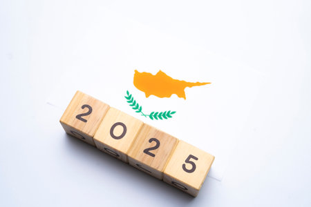 2025, Cyprus, Cyprus flag with date block, Concept, Important events for Cyprus in the new year,...