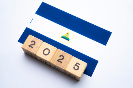 2025, Nicaragua, Nicaragua flag with date block, Concept, Important events for Nicaragua in the new year, election, economy, social activities, central bank, Nicaragua foreign policyの写真素材