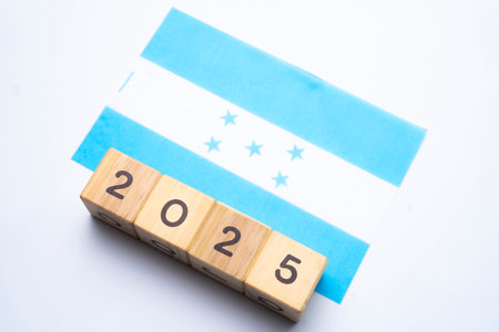 2025, Honduras, Honduras flag with date block, Concept, Important events for Honduras in the new year, election, economy, social activities, central bank, Honduras foreign policyの写真素材