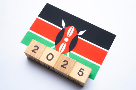 2025, Kenya, Kenya flag with date block, Concept, Important events for Kenya in the new year, election, economy, social activities, central bank, Kenya foreign policyの写真素材