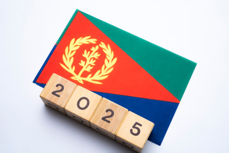 2025, Eritrea, Eritrea flag with date block, Concept, Important events for Eritrea the new year, election, economy, social activities, central bank, Eritrea foreign policyの写真素材