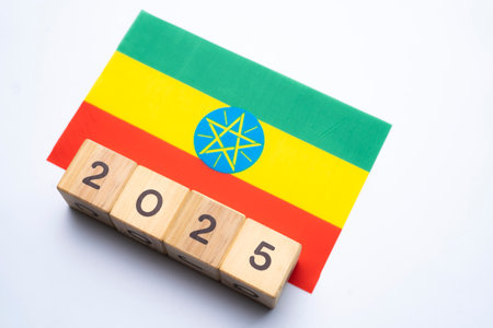 2025, Ethiopia, Ethiopia flag with date block, Concept, Important events for Ethiopia the new year, election, economy, social activities, central bank, Ethiopia foreign policyの写真素材