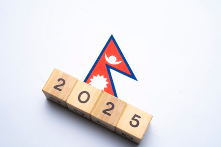 2025, Nepal flag with date block, Concept, Important events for Nepal the new year, election, economy, social activities, central bank, Nepal foreign policyの写真素材