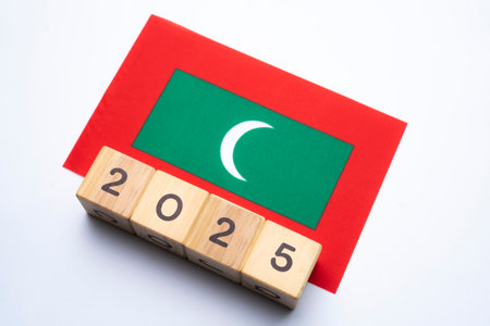 2025, Maldives, Maldives flag with date block, Concept, Important events for Maldives the new year, election, economy, social activities, central bank, Maldives foreign policyの写真素材
