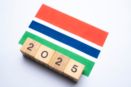 2025, The Gambia, The Gambia flag with date block, Concept, Important events for The Gambia the new year, election, economy, social activities, central bank, The Gambia foreign policyの写真素材
