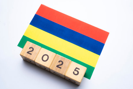 2025, Mauritius, Mauritius flag with date block, Concept, Important events for Mauritius the new year, election, economy, social activities, central bank, Mauritius foreign policyの写真素材