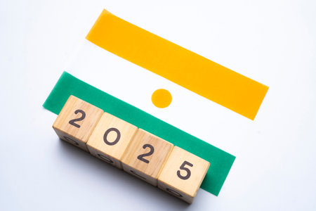 2025, Niger, Niger flag with date block, Concept, Important events for Niger the new year, election, economy, social activities, central bank, Niger foreign policyの写真素材