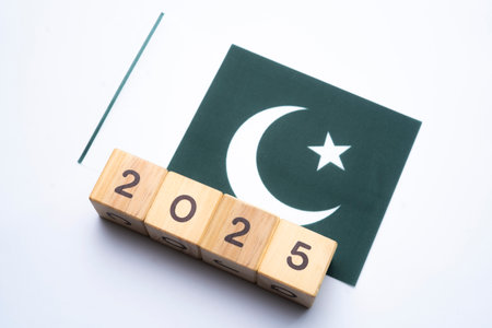 2025, Pakistan, Pakistan flag with date block, Concept, Important events for Pakistan the new year, election, economy, social activities, central bank, Pakistan foreign policyの写真素材
