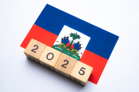 2025, Haiti, Haiti flag with date block, Concept, Important events for Haiti the new year, election, economy, social activities, central bank, Haiti foreign policyの写真素材