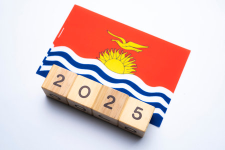 2025, Kiribati Flag with date block, Concept, Important events for Kiribati the new year, election, economy, social activities, central bank, Kiribati foreign policyの写真素材