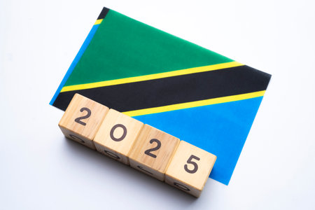 2025, Tanzania, Tanzania flag with date block, Concept, Important events for Tanzania in the new year, election, economy, social activities, central bank, Tanzania foreign policyの写真素材