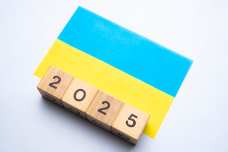 2025, Ukraine flag with date block, Concept, Important events for Ukraine the new year, election,...