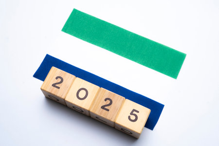 2025, Sierra Leone flag with date block, Concept, Important events for Sierra Leone the new year, election, economy, social activities, central bank, Sierra Leone foreign policyの写真素材