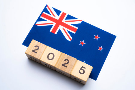 2025, New Zealand with date block, Concept, Important events for New Zealand the new year, election, economy, social activities, central bank, New Zealand foreign policyの写真素材