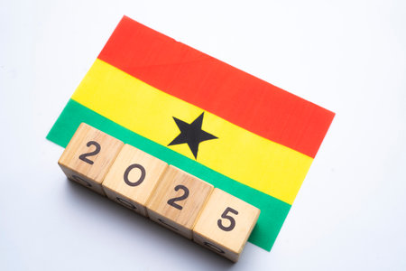 2025, Ghana, Ghana flag with date block, Concept, Important events for Ghana the new year, election, economy, social activities, central bank, Ghana foreign policyの写真素材