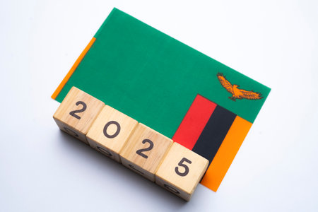 2025, Zambia flag with date block, Concept, Important events for Zambia the new year, election, economy, social activities, central bank, Zambia foreign policyの写真素材