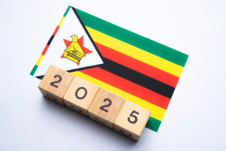 2025, Zimbabwe flag with date block, Concept, Important events for Zimbabwe the new year, election, economy, social activities, central bank, Zimbabwe foreign policyの写真素材