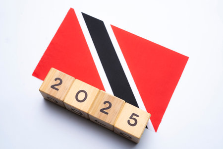 2025, Trinidad and Tobago flag with date block, Concept, Important events for Trinidad and Tobago the new year, election, economy, social activities, central bank, Trinidad and Tobago foreign policyの写真素材