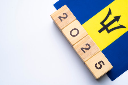 2025, Barbados, Barbados flag with date block, Concept, Important events for Barbados in the new...