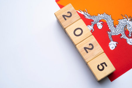 2025, Bhutan, Bhutan flag with date block, Concept, Important events for Bhutan in the new year,...