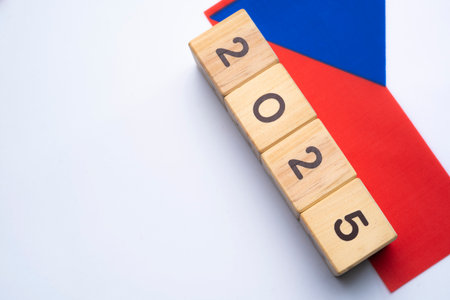 2025, Czechia flag with date block, Concept, Important events for Czechia the new year, election,...