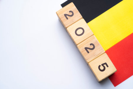 2025, Belgium flag with date block, Concept, Important events for Belgium the new year, election,...