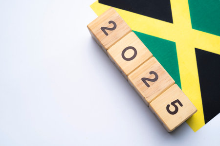 2025, Jamaica, Jamaica flag with date block, Concept, Important events for Jamaica in the new year,...