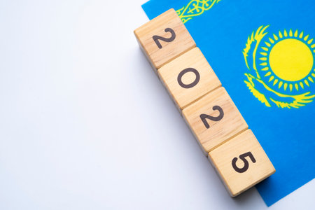 2025, Kazakhstan, Kazakhstan flag with date block, Concept, Important events for Kazakhstan the new...