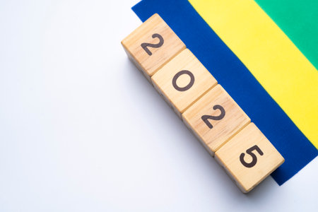 2025, Gabon, Gabon flag with date block, Concept, Important events for Gabon in the new year,...